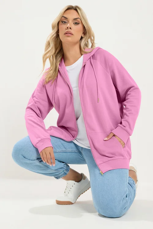 Yours Curve Pink Zip Through Raglan Hoodie - 26-28 Image 1