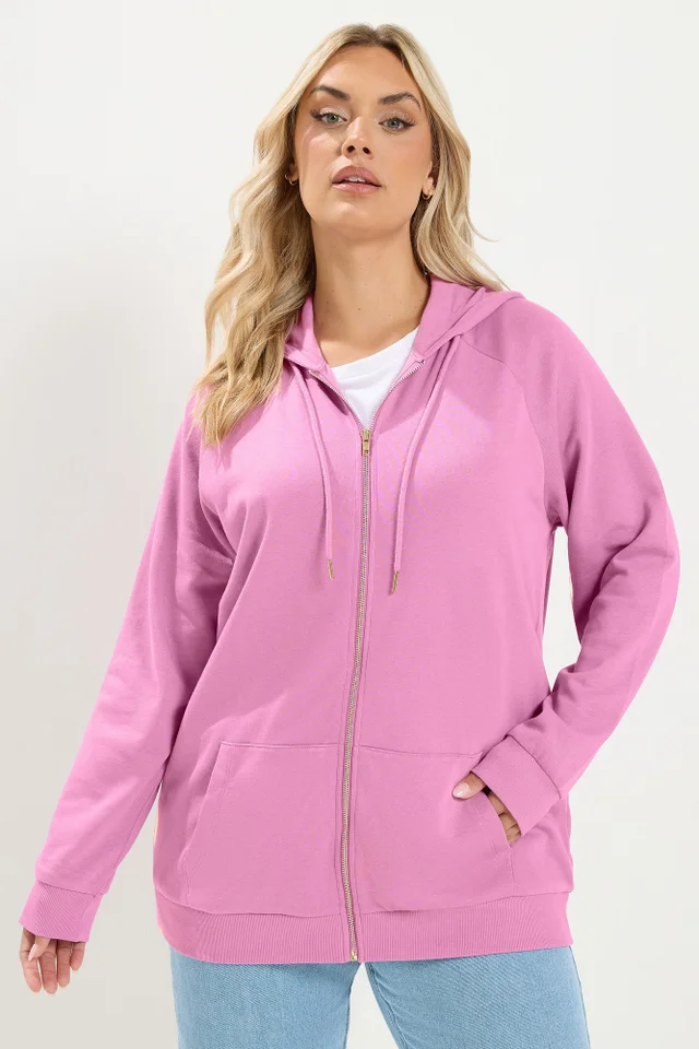 Yours Curve Pink Zip Through Raglan Hoodie