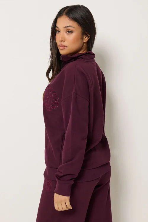 PixieGirl Petite Dark Red Embroidered '22' Slogan Funnel Neck Sweatshirt - 14 Image 4