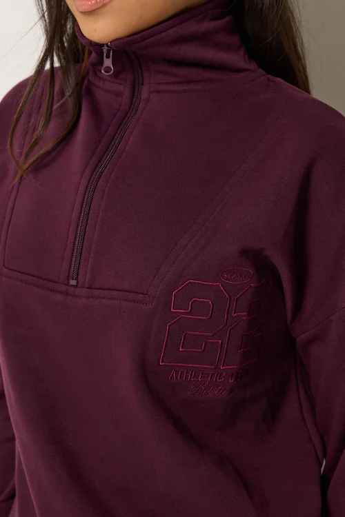 PixieGirl Petite Dark Red Embroidered '22' Slogan Funnel Neck Sweatshirt - 14 Image 5