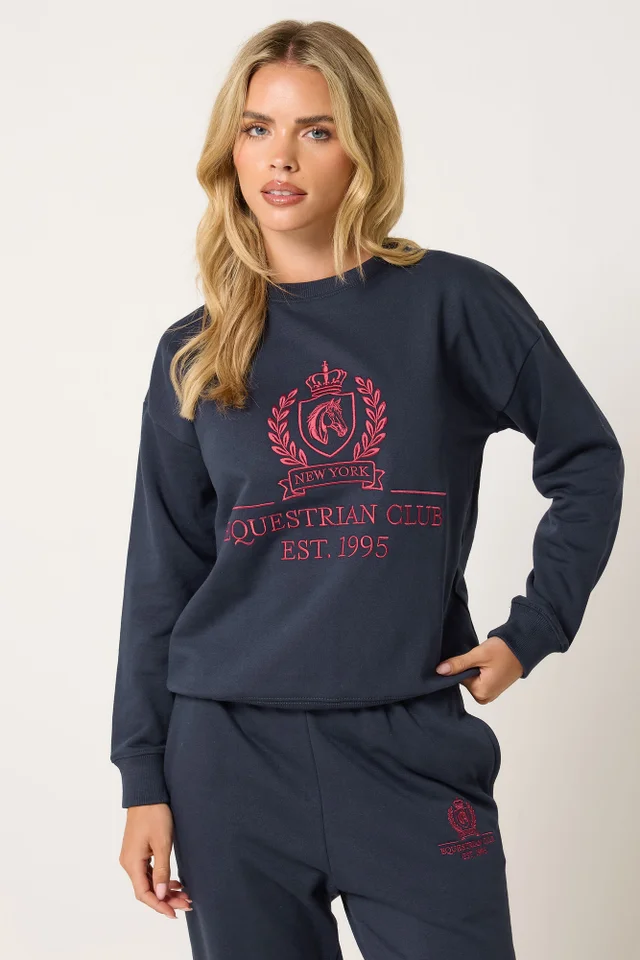 PixieGirl Petite Navy Blue Embroidered Sweatshirt