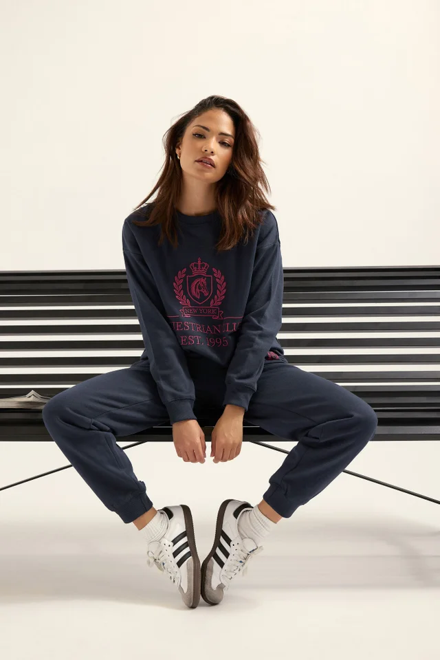 PixieGirl Petite Navy Blue Embroidered Sweatshirt