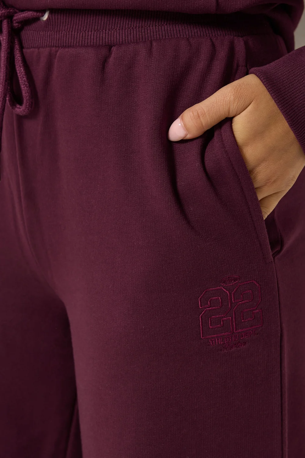PixieGirl Petite Dark Red Embroidered '22' Slogan Wide Leg Joggers - 12/L27 Image 5