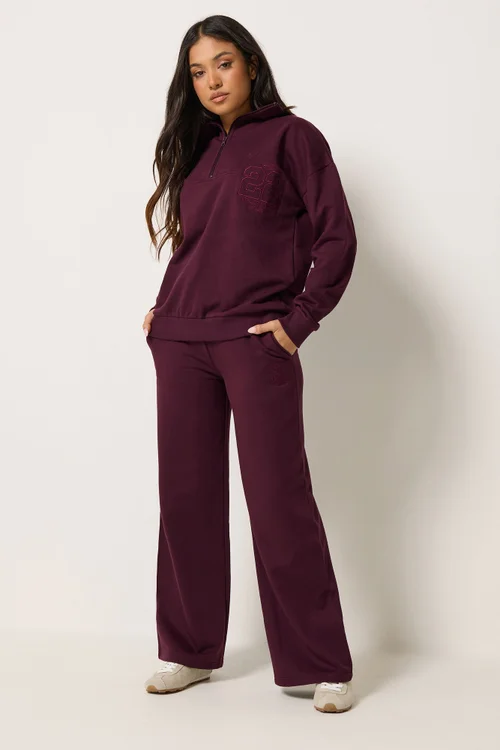 PixieGirl Petite Dark Red Embroidered '22' Slogan Wide Leg Joggers - 12/L27 Image 2