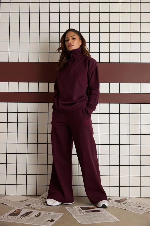 PixieGirl Petite Dark Red Embroidered '22' Slogan Wide Leg Joggers - 12/L27 Image 1