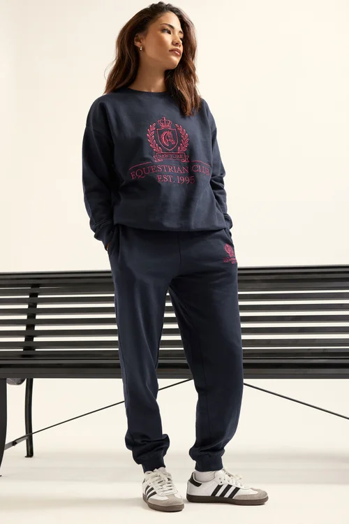 PixieGirl Petite Navy Blue Embroidered Cuffed Joggers - 18/l27 Image 1