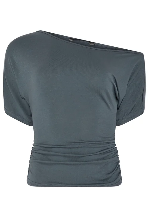 PixieGirl Petite Grey Slash Neck Top - 12 Image 5