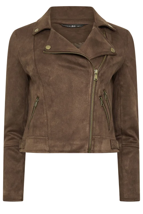 PixieGirl Petite Chocolate Brown Faux Suede Biker Jacket - 8 Image 2