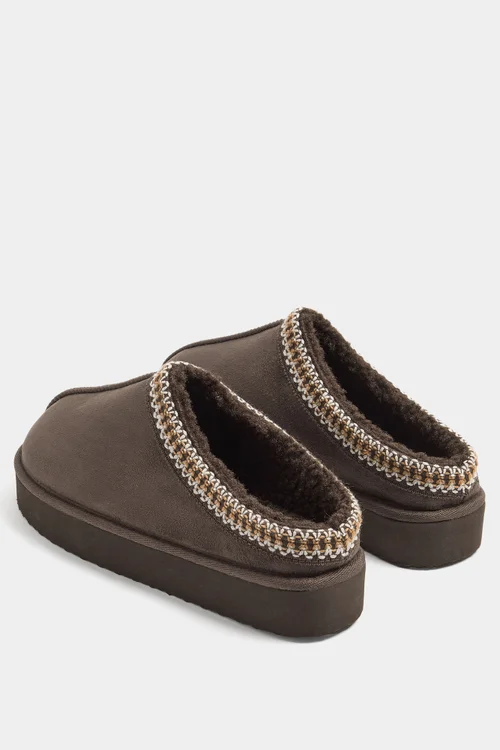 Yours Chocolate Brown Faux Suede Embroidered Mules In Wide E Fit & Extra Wide EEE Fit - 6 Wide Image 4