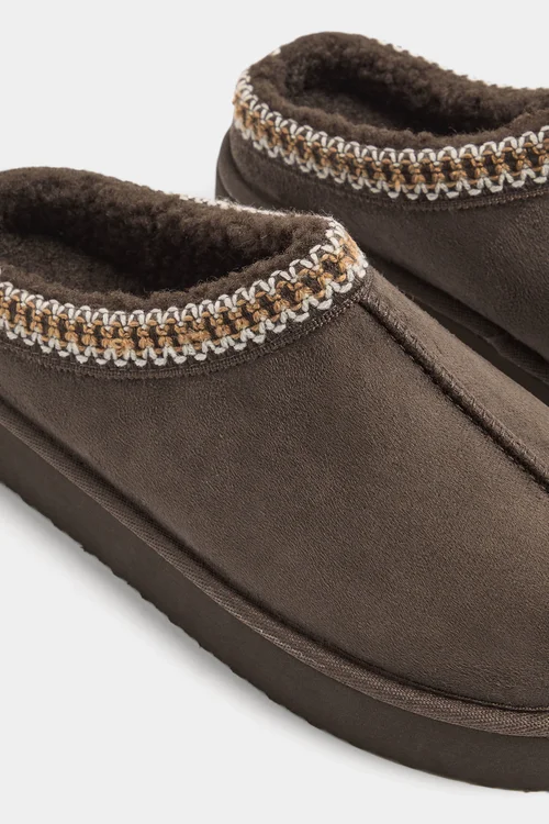 Yours Chocolate Brown Faux Suede Embroidered Mules In Wide E Fit & Extra Wide EEE Fit - 6 Wide Image 5