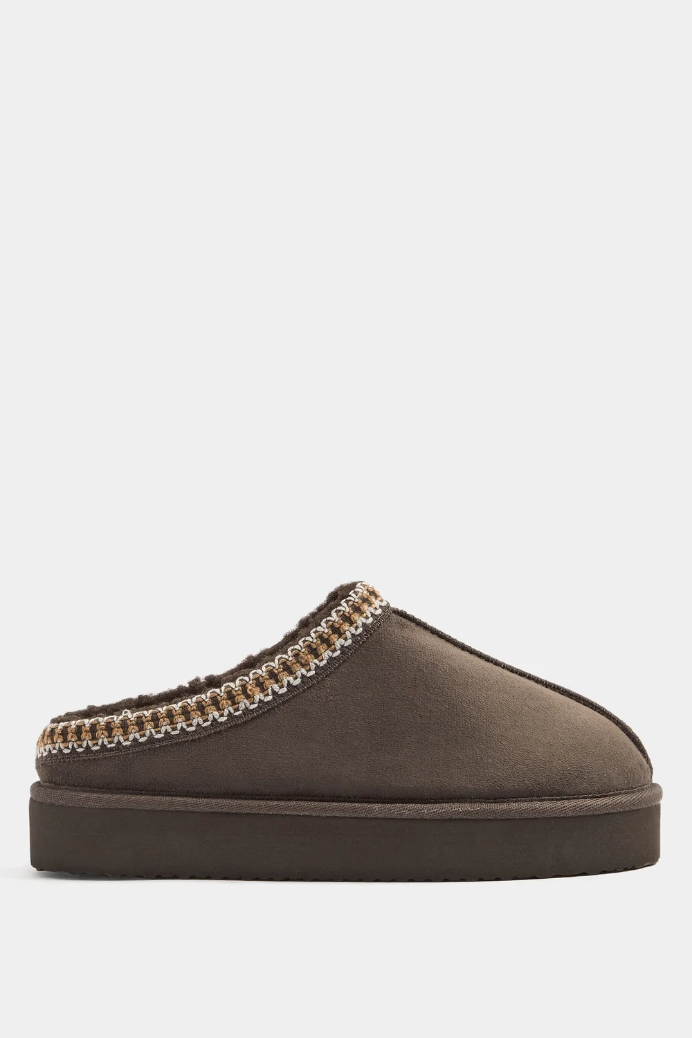Yours Chocolate Brown Faux Suede Embroidered Mules In Wide E Fit & Extra Wide EEE Fit - 6 Wide Image 3