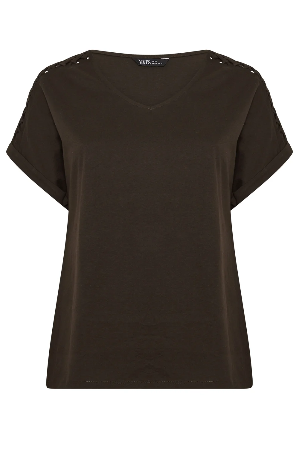Yours Curve Brown Lattice Grown On Sleeve T-Shirt - 26-28 Image 5