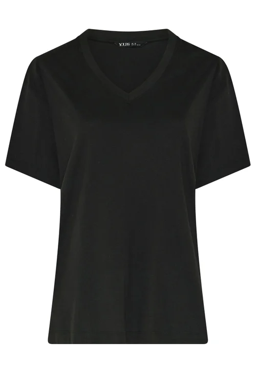 Yours Curve Black V-neckline Longline T-Shirt - 18 Image 5
