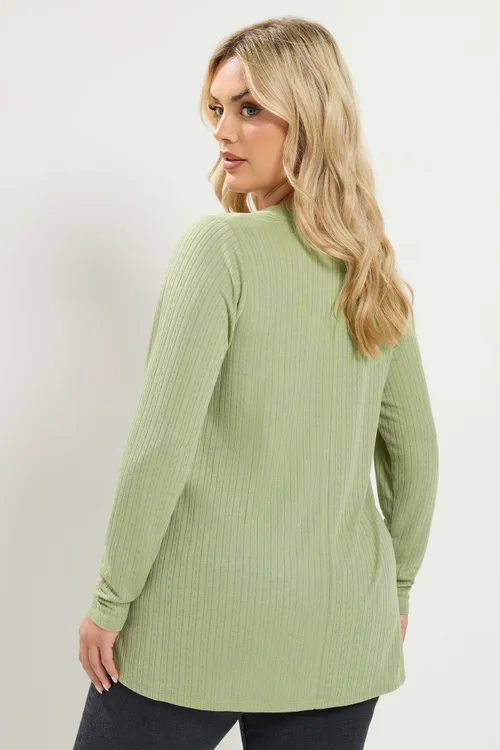 Yours Curve Khaki Green Pointelle Henley Top - 26-28 Image 3