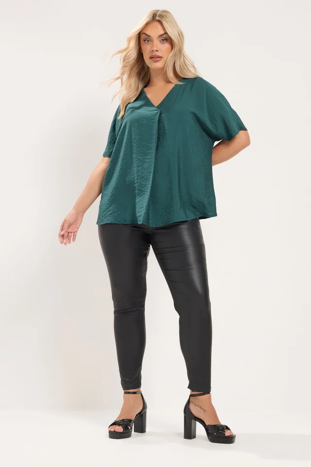 Yours Curve Teal Blue V-Neck Blouse