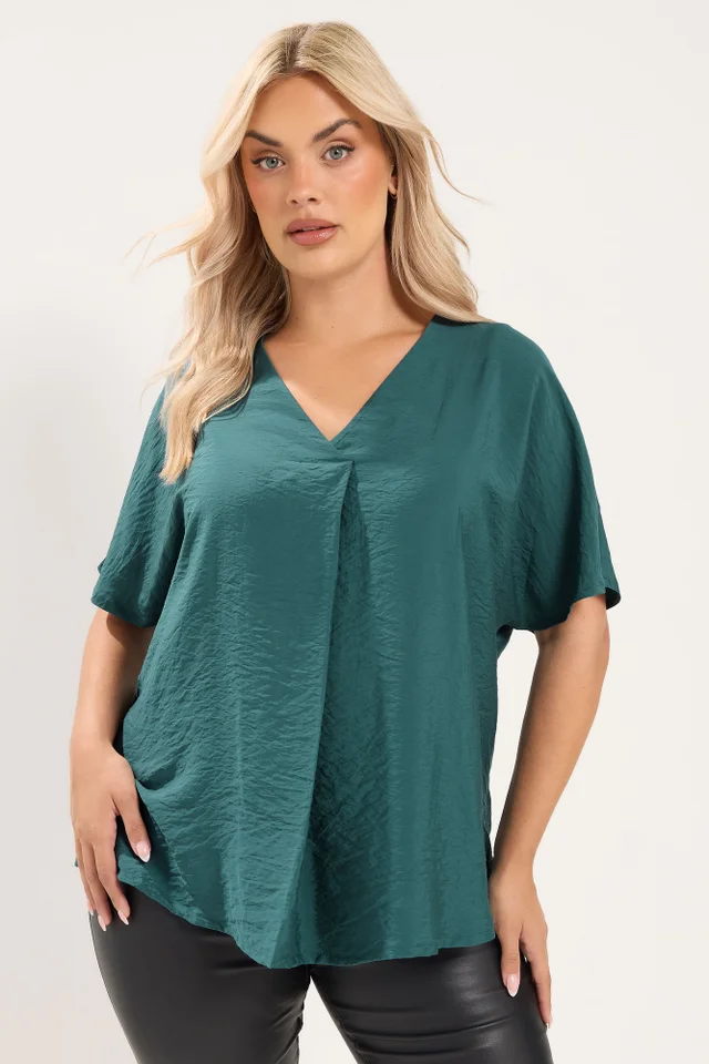 Yours Curve Teal Blue V-Neck Blouse