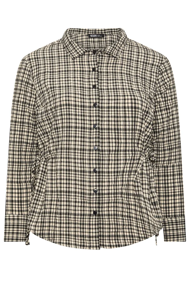 Yours Curve Black Check Textured Tie Waist Shirt