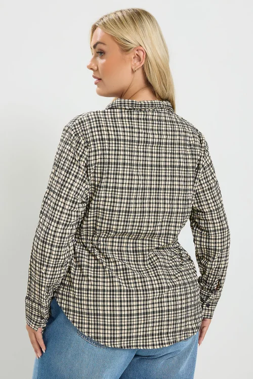 Yours Curve Black Check Textured Tie Waist Shirt - 22-24 Image 5