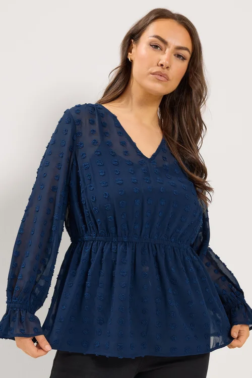 Yours Curve Navy Blue Dobby Blouse - 14 Image 1