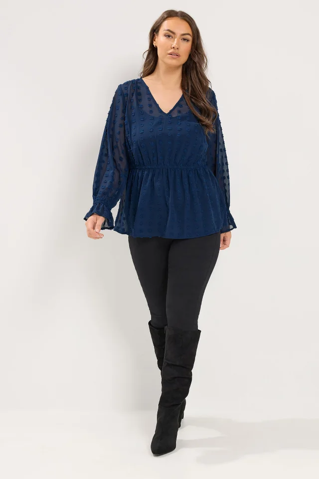 Yours Curve Navy Blue Dobby Blouse