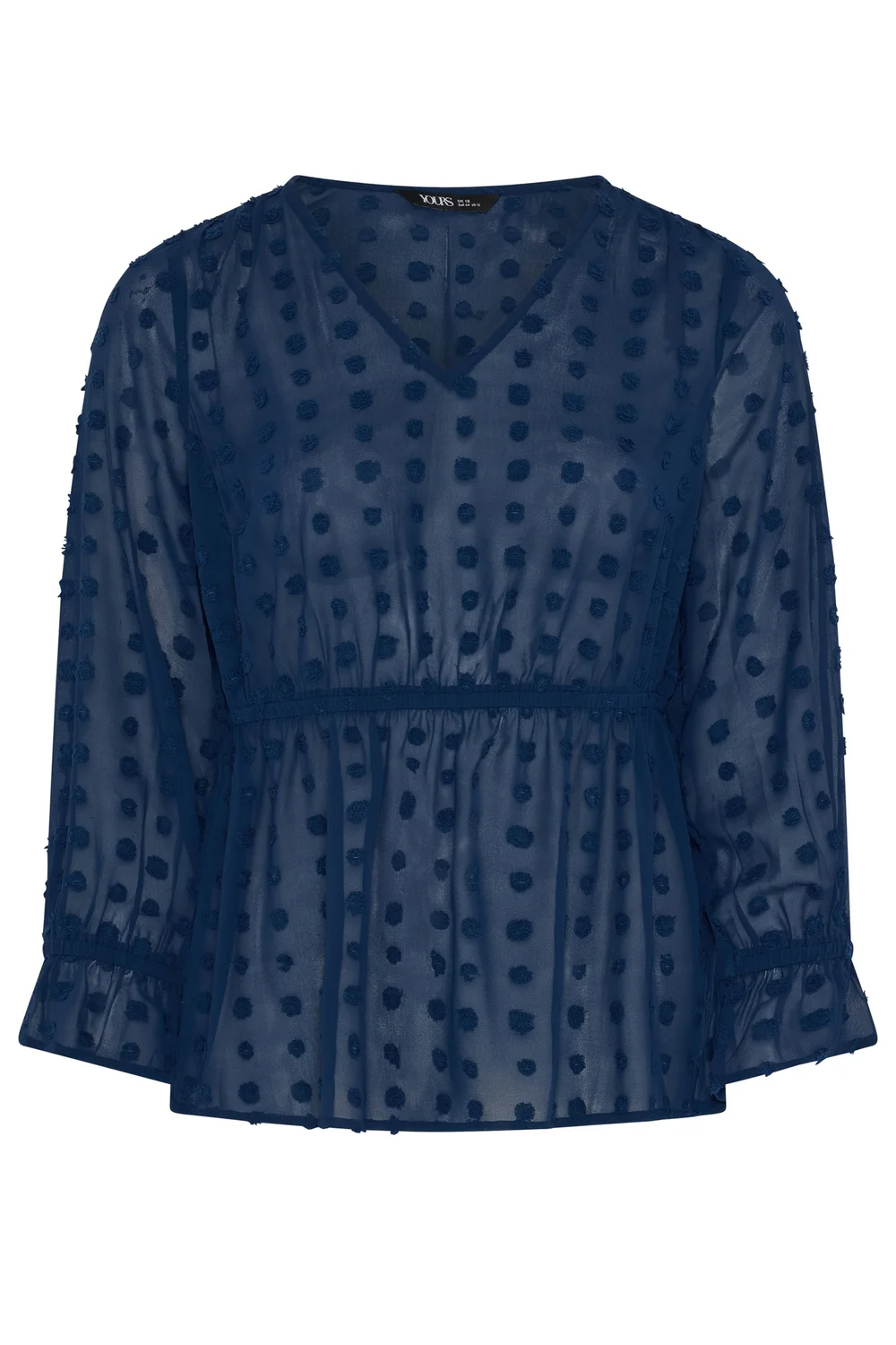 Yours Curve Navy Blue Dobby Blouse - 14 Image 5