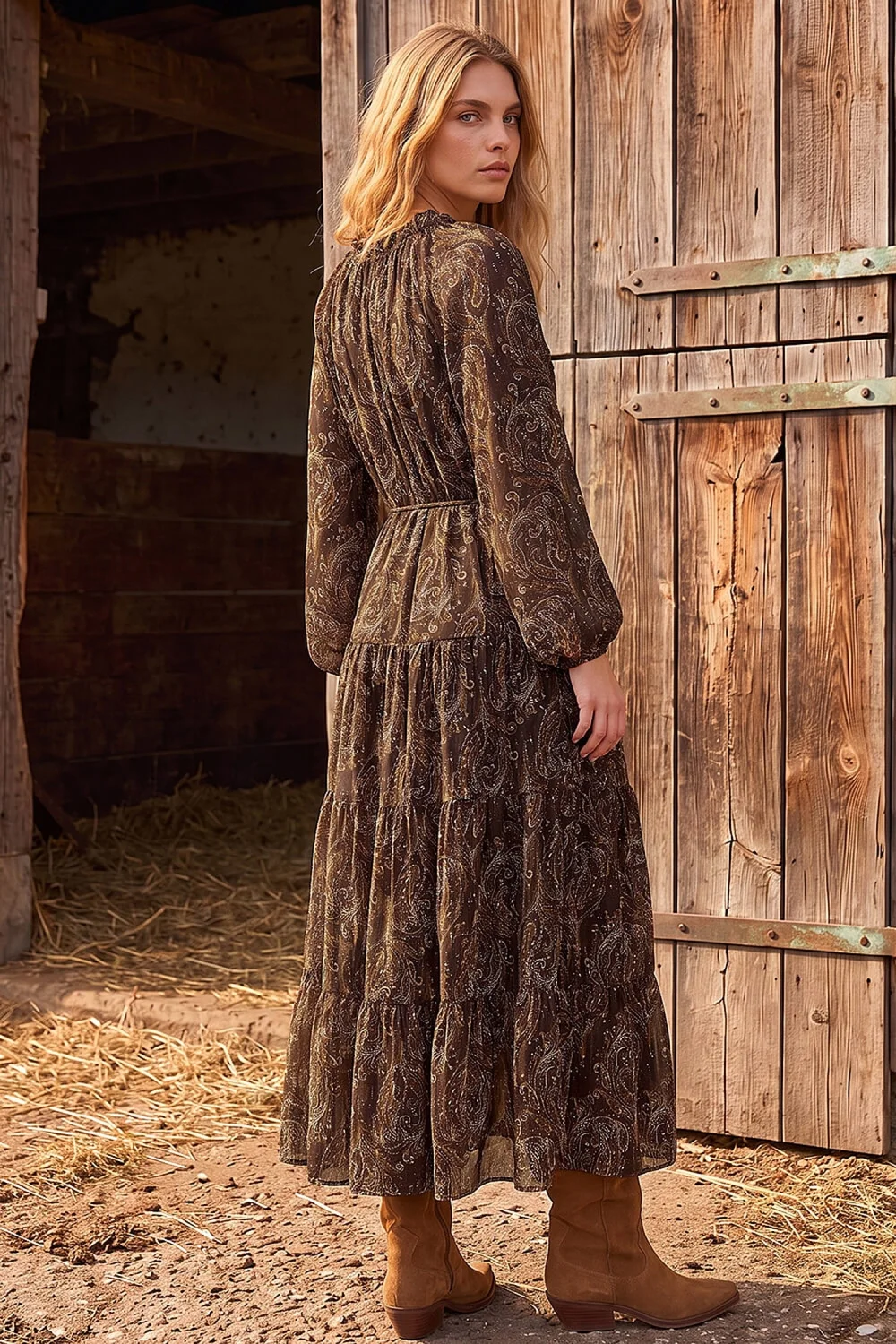 Roman Tan Paisley Keyhole Midi Dress - 10 Image 2