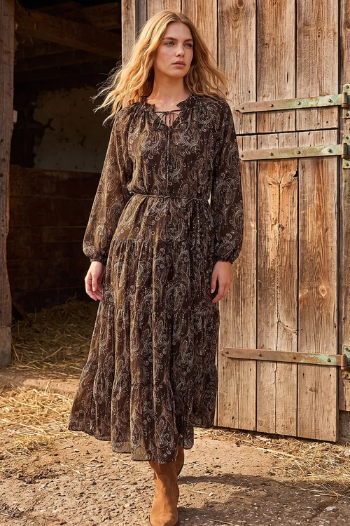 Roman Tan Paisley Keyhole Midi Dress - 10 Image 3