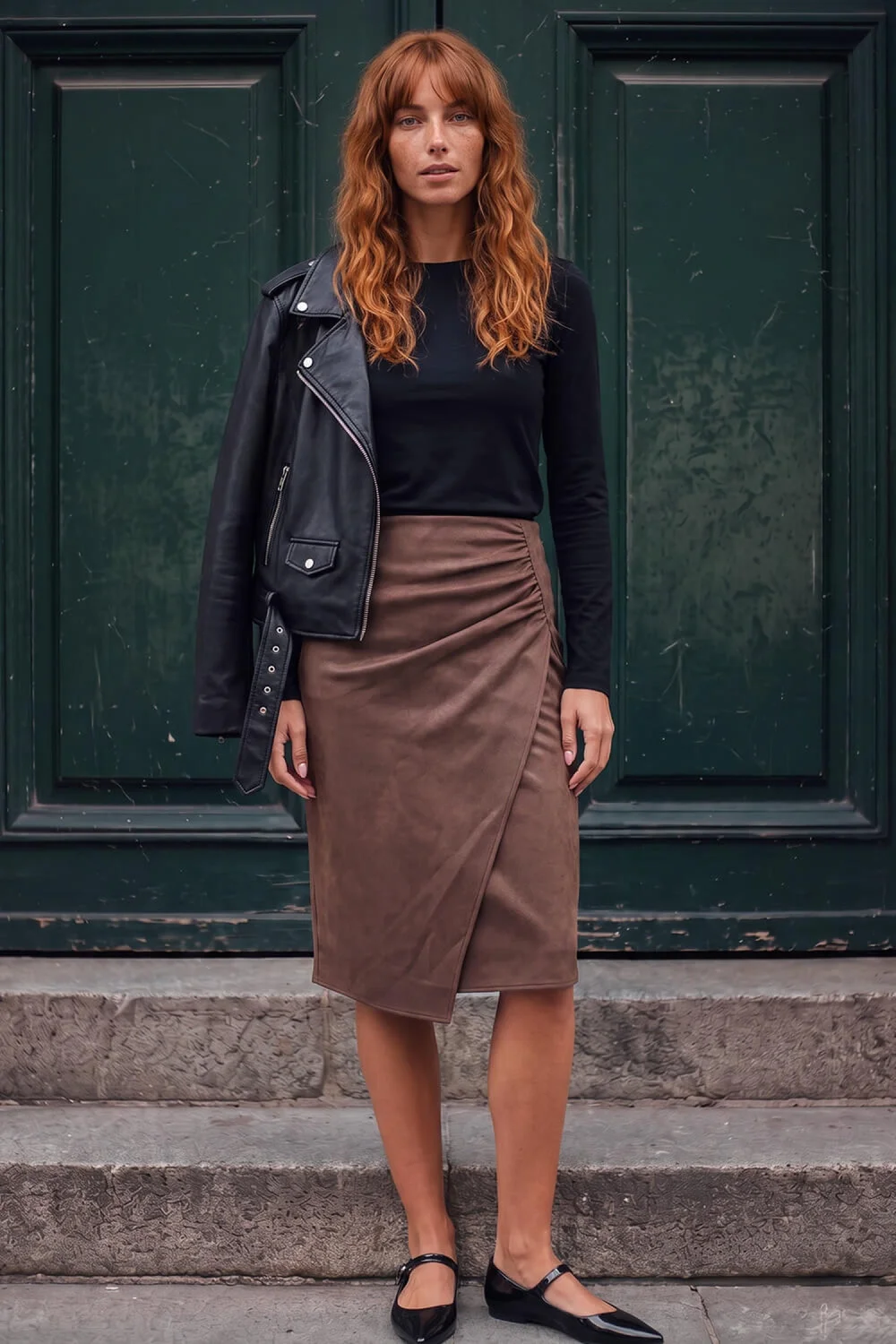 Roman Chocolate Faux Suede Ruched Side Skirt - 18 Image 2
