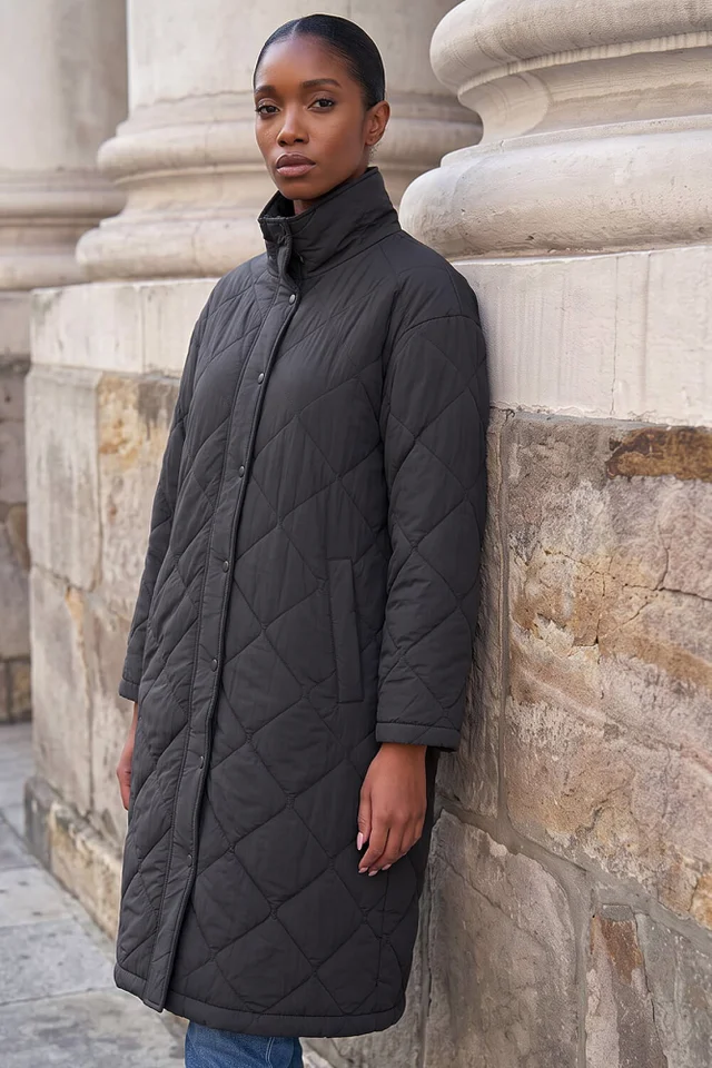 Roman Black Petite Puffer Coat