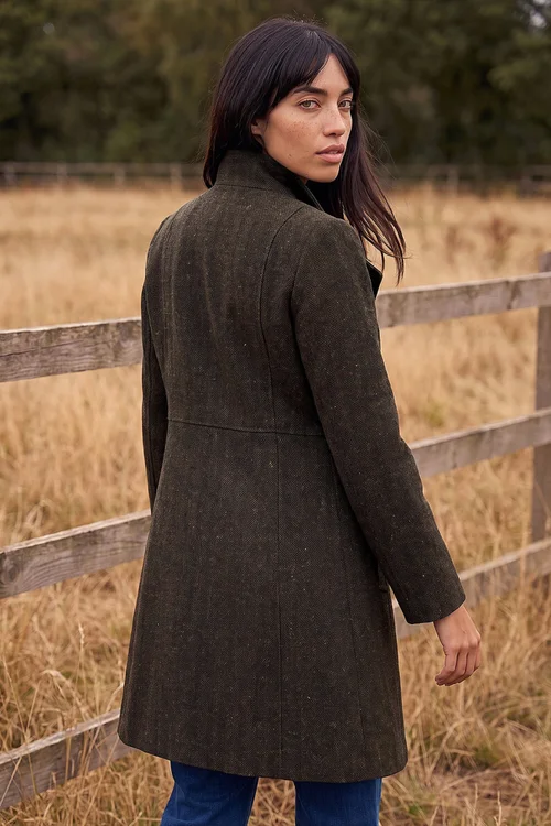 Roman Chocolate Petite Funnel Neck Herringbone Coat - 18 Image 2