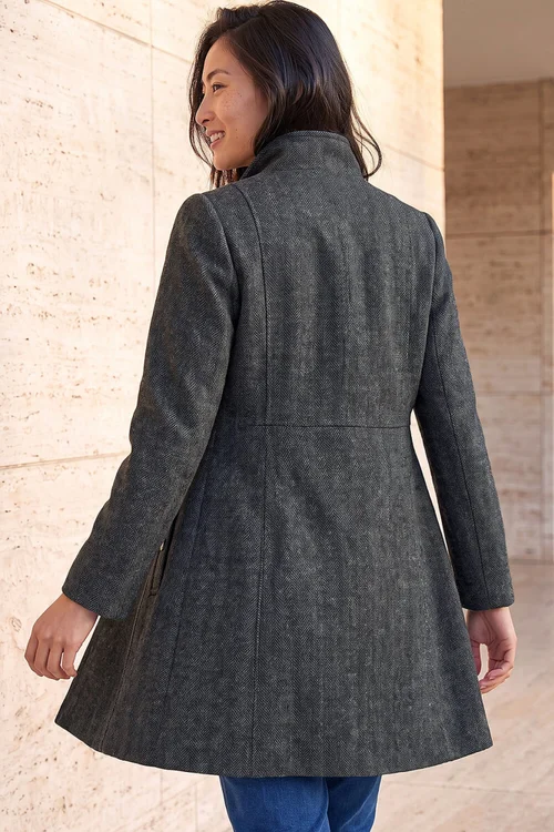 Roman Grey Petite Funnel Neck Herringbone Coat - 12 Image 2