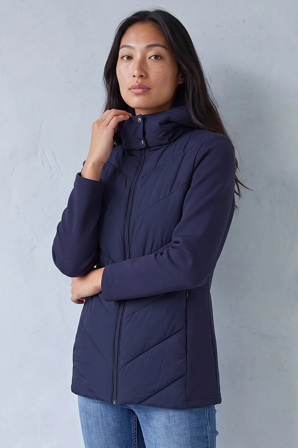 Roman Navy Petite Hooded Chevron Padded Coat - 16 Image 2