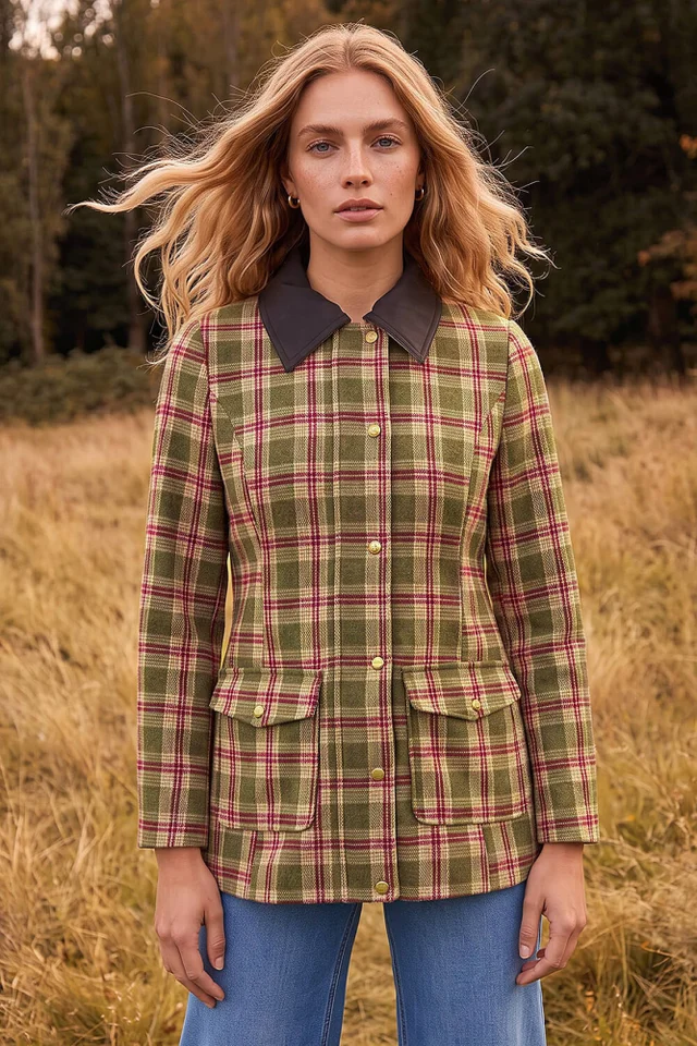 Roman Green Petite Check Contrast Coat