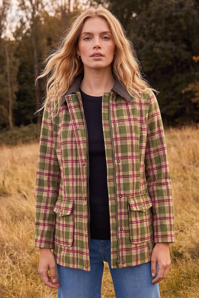 Roman Green Petite Check Contrast Coat