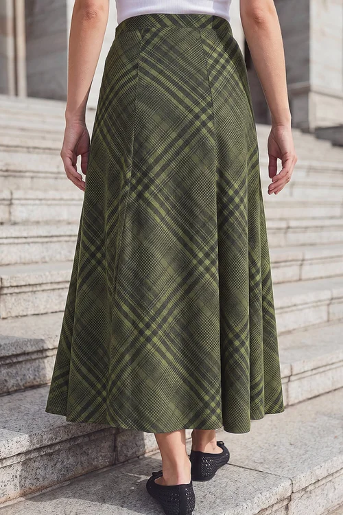 Roman Green Print Check Midi Skirt - 12 Image 3