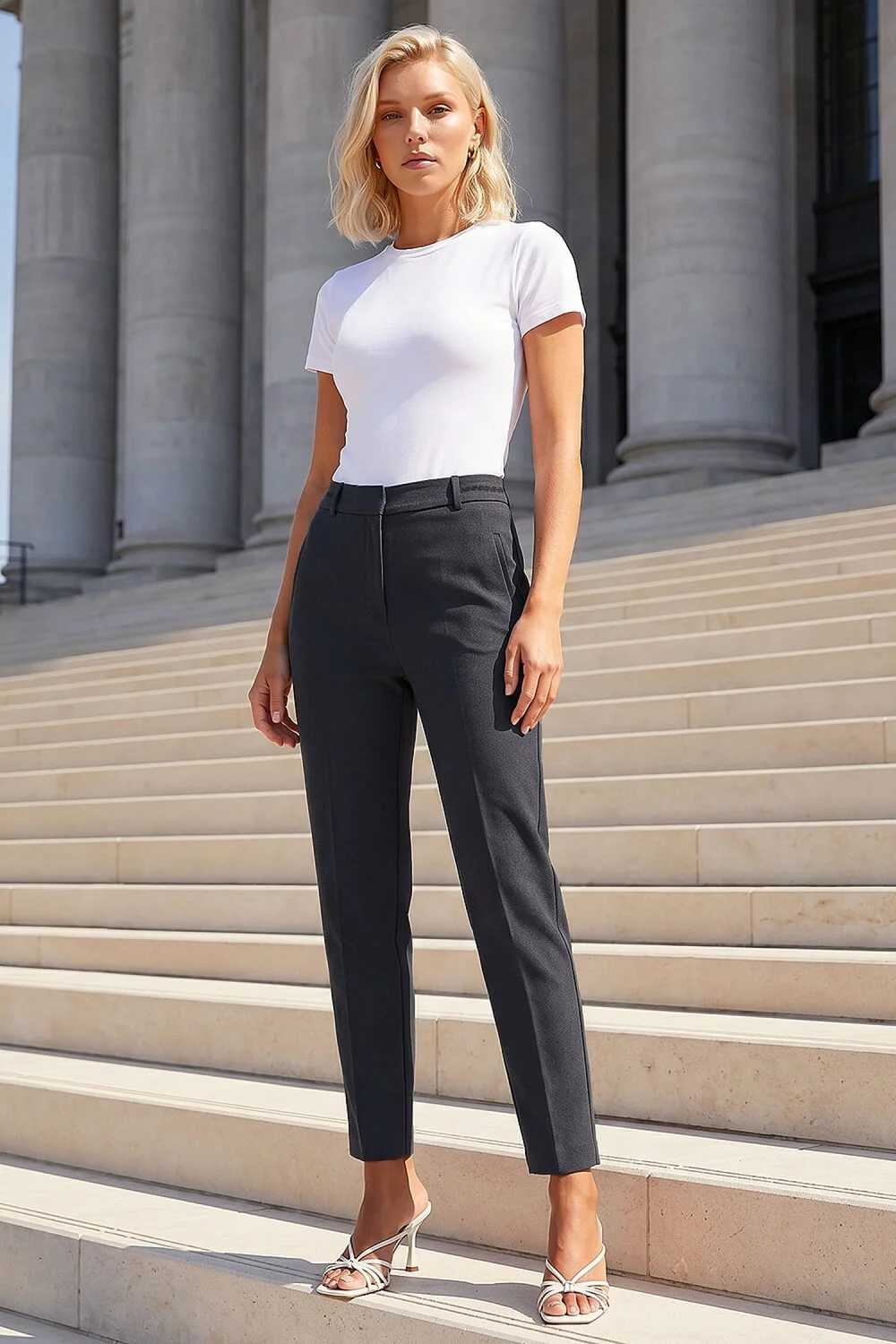 Roman Charcoal Short Straight Leg Stretch Trouser - 10 Image 1