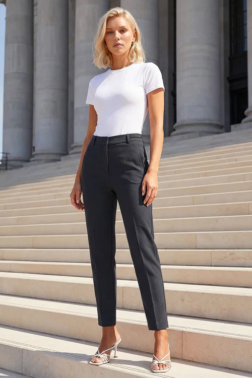 Roman Charcoal Short Straight Leg Stretch Trouser - 10 Image 1