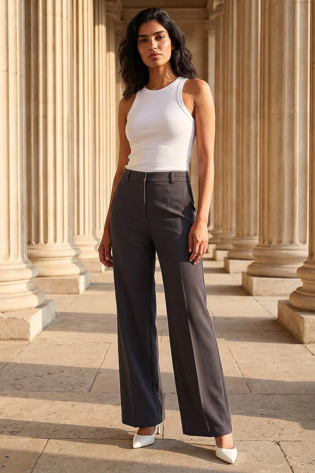 Roman Charcoal Regular Wide Leg Trouser