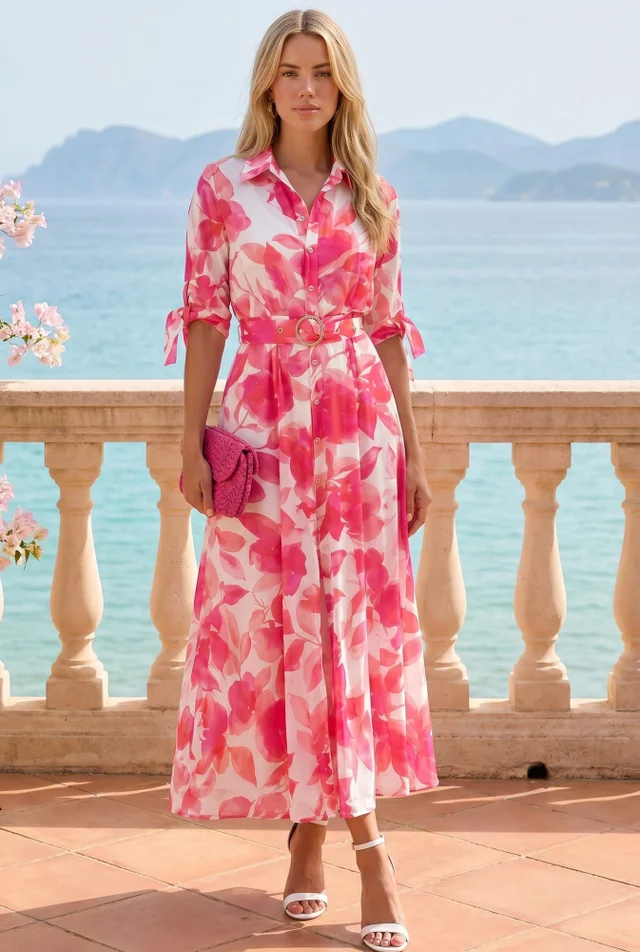 Style Cheat Pink Floral Daphne Shirt Dress