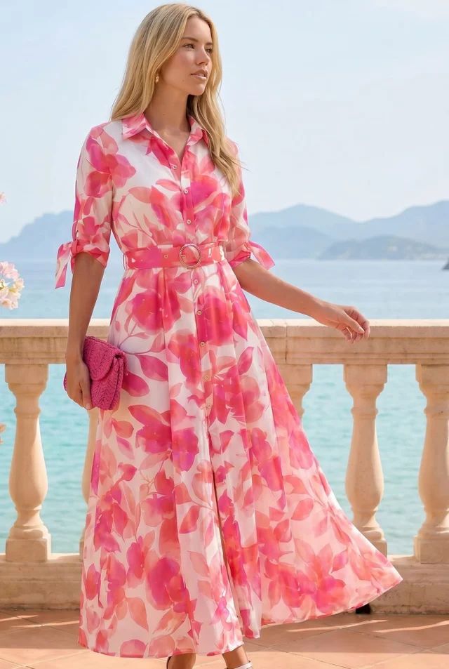 Style Cheat Pink Floral Daphne Shirt Dress