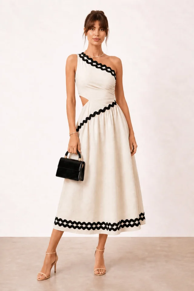 Style Cheat Jasmine Cream Scallop Trim Dress