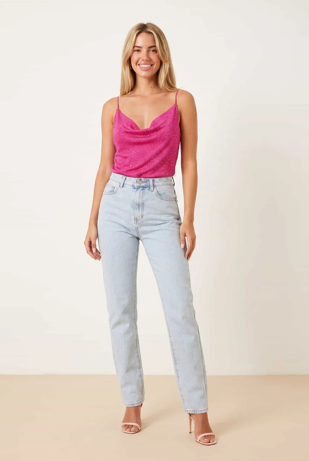 Style Cheat Pink Astra Knit Cowl Neck Hot Fix Top - S Image 5