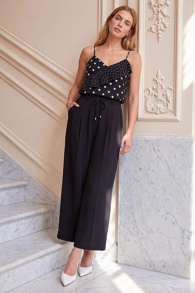 Roman Black Tie Wide Leg Trouser