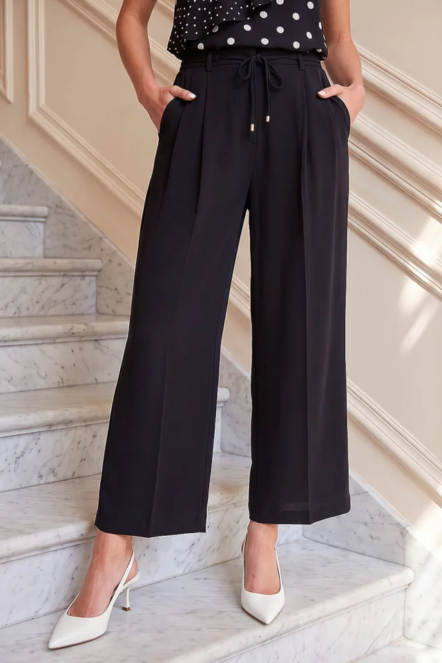 Roman Black Tie Wide Leg Trouser