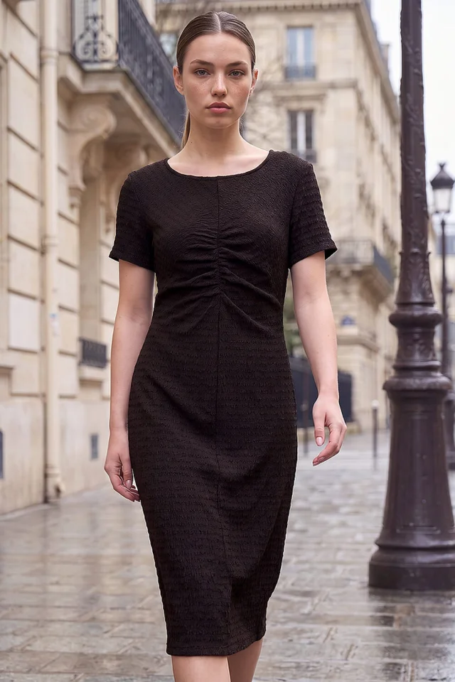 Roman Chocolate Petite Ruched Dress