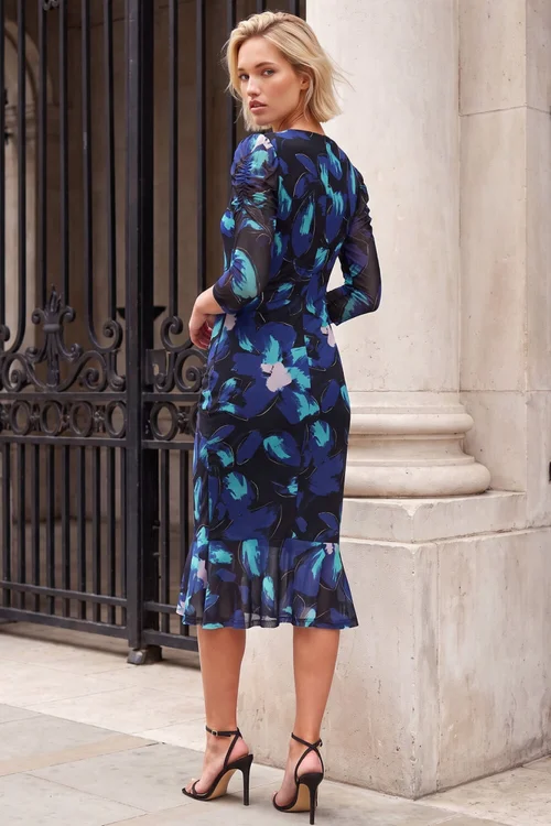 Roman Blue Ruched Floral Dress - 12 Image 3