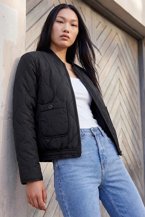 Dusk Black Quilted Bomber Jacket - 8 Image 1