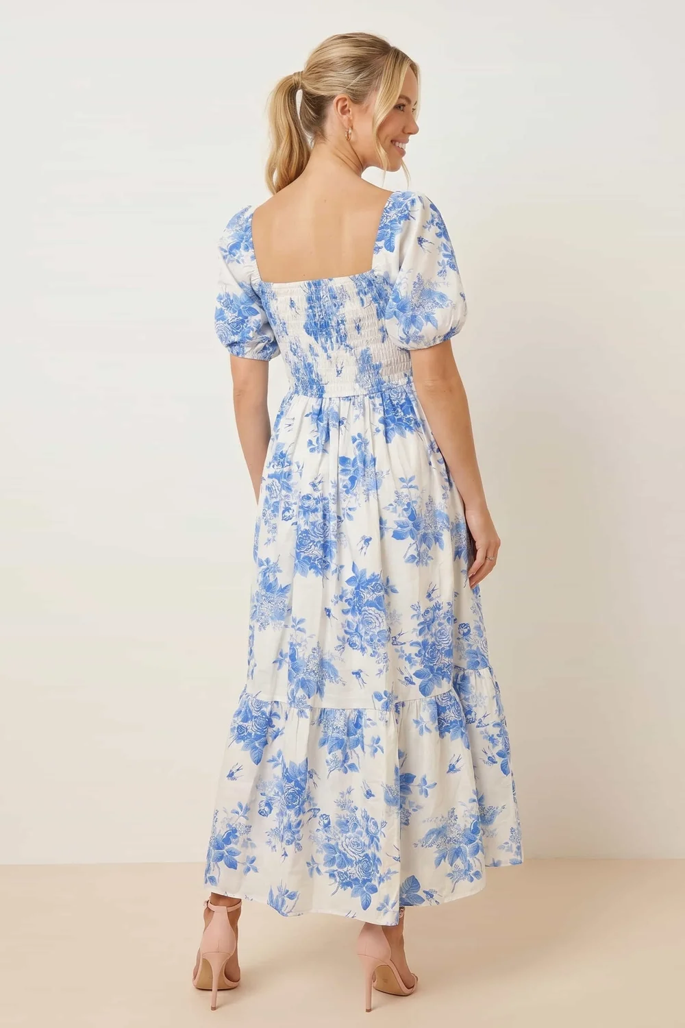 Style Cheat Blue Floral Leighton Puff Sleeve Midi Dress - 12 Image 2