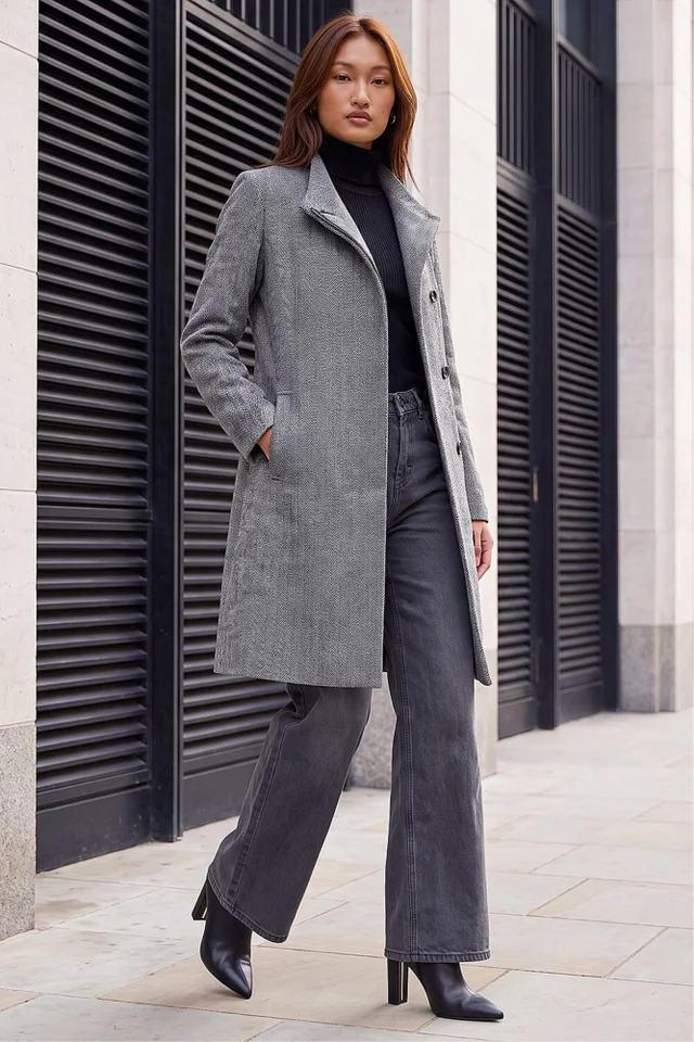 Roman Black Funnel Neck Coat