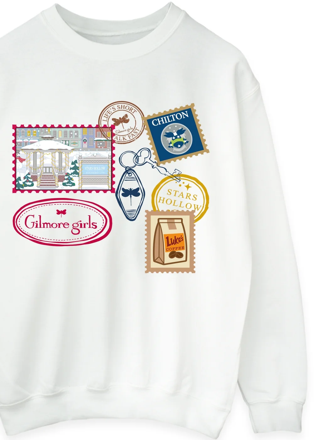 Spiral Galaxy Gilmore Girls Christmas Stamps White Graphic Sweatshirt - S Image 2
